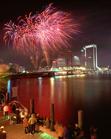 Jacksonville Fireworks 113002-B5 : Panoramas and Cityscapes : Will Dickey Florida Fine Art Nature and Wildlife Photography - Images of Florida's First Coast - Nature and Landscape Photographs of Jacksonville, St. Augustine, Florida nature preserves