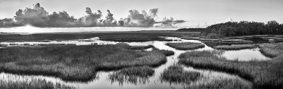 Round Marsh Sunrise 082411PBW : Black and White : Will Dickey Florida Fine Art Nature and Wildlife Photography - Images of Florida's First Coast - Nature and Landscape Photographs of Jacksonville, St. Augustine, Florida nature preserves
