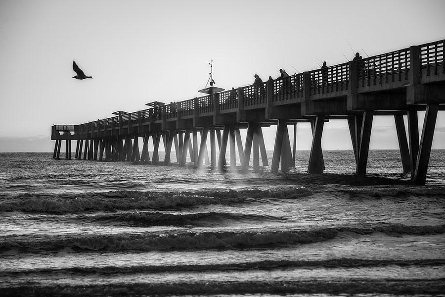Jacksonville Beach Pier Sunrise 032316-32BW : Black and White : Will Dickey Florida Fine Art Nature and Wildlife Photography - Images of Florida's First Coast - Nature and Landscape Photographs of Jacksonville, St. Augustine, Florida nature preserves