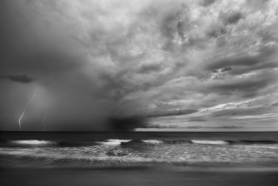 Lightning Over Atlantic 060918-1BW : Black and White : Will Dickey Florida Fine Art Nature and Wildlife Photography - Images of Florida's First Coast - Nature and Landscape Photographs of Jacksonville, St. Augustine, Florida nature preserves