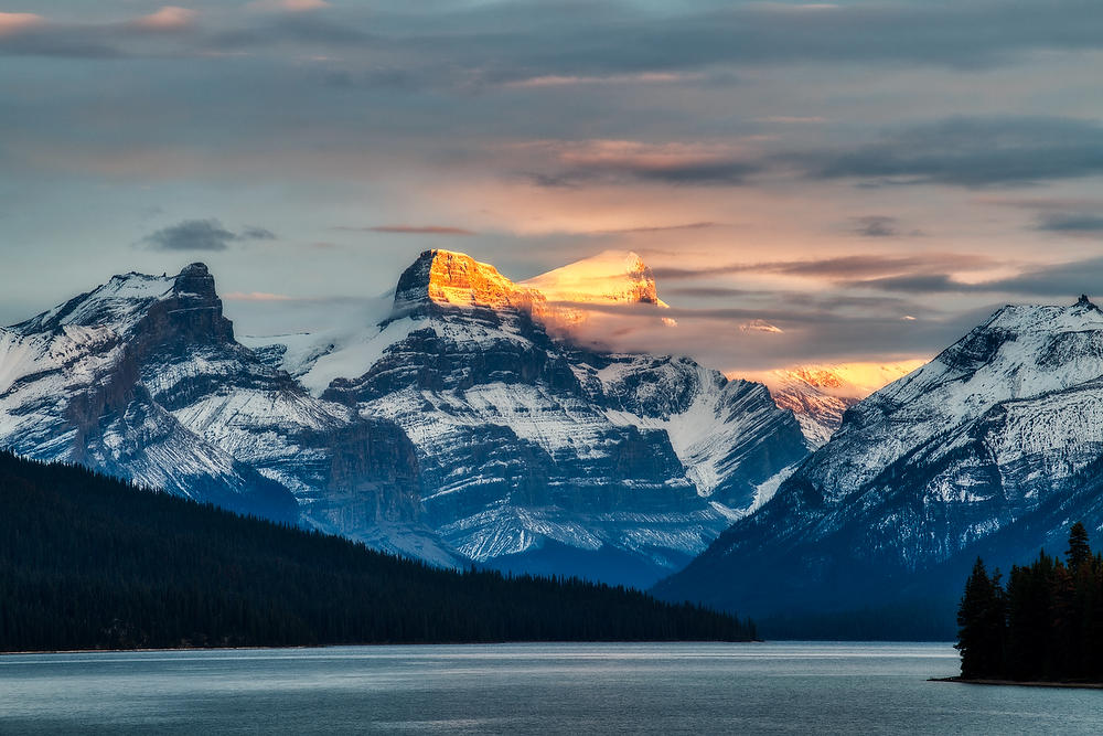 Maligne Lake Sunset 100219-586 : Canadian Rockies : Will Dickey Florida Fine Art Nature and Wildlife Photography - Images of Florida's First Coast - Nature and Landscape Photographs of Jacksonville, St. Augustine, Florida nature preserves