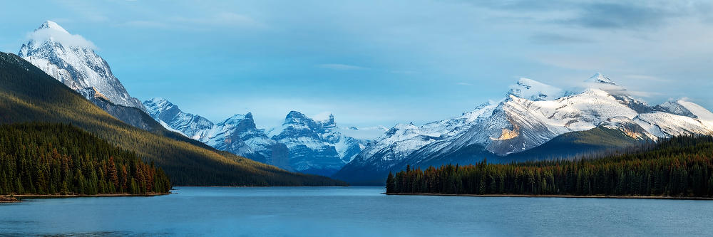 Maligne Lake Dusk 100219-304P : Canadian Rockies : Will Dickey Florida Fine Art Nature and Wildlife Photography - Images of Florida's First Coast - Nature and Landscape Photographs of Jacksonville, St. Augustine, Florida nature preserves