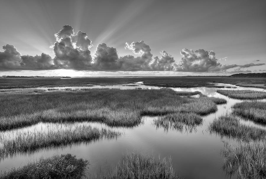 Round Marsh Sunrise 082411-175BW : Black and White : Will Dickey Florida Fine Art Nature and Wildlife Photography - Images of Florida's First Coast - Nature and Landscape Photographs of Jacksonville, St. Augustine, Florida nature preserves