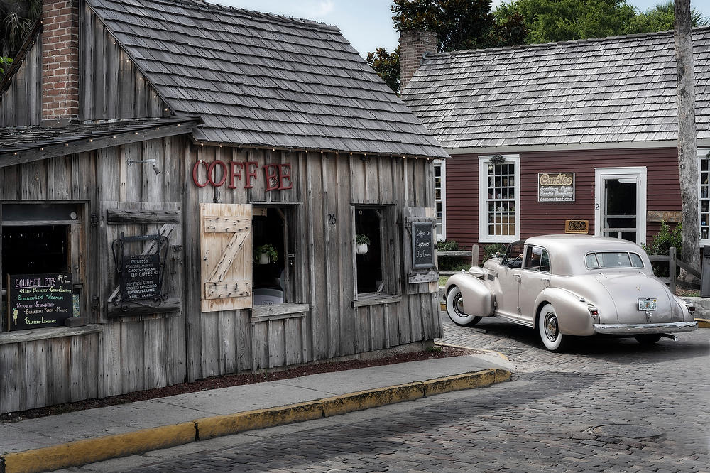 St.Augustine Coffee and Car
060322-6 : Landmarks & Historic Structures : Will Dickey Florida Fine Art Nature and Wildlife Photography - Images of Florida's First Coast - Nature and Landscape Photographs of Jacksonville, St. Augustine, Florida nature preserves