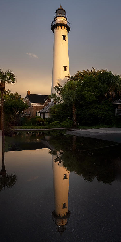 St. Simons Light Reflection 071824-93 : Landmarks & Historic Structures : Will Dickey Florida Fine Art Nature and Wildlife Photography - Images of Florida's First Coast - Nature and Landscape Photographs of Jacksonville, St. Augustine, Florida nature preserves