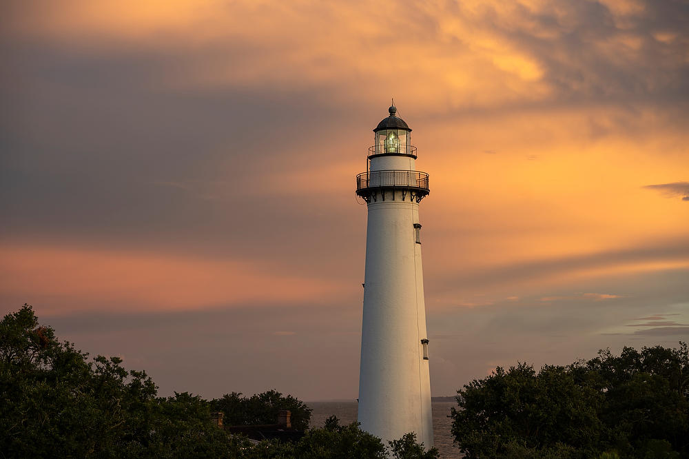 St. Simons Light Sunset 071824-115 : Landmarks & Historic Structures : Will Dickey Florida Fine Art Nature and Wildlife Photography - Images of Florida's First Coast - Nature and Landscape Photographs of Jacksonville, St. Augustine, Florida nature preserves